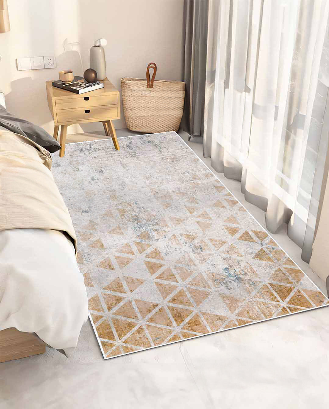 Vinylteppich modernes beige und orange dreiecksmuster Kitty