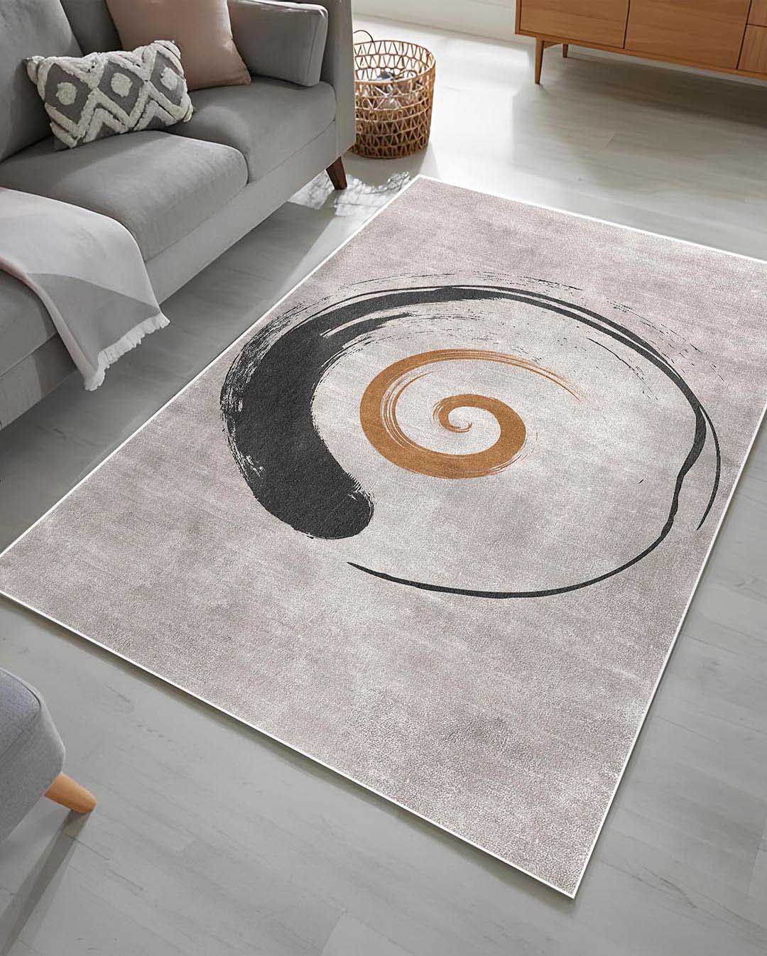 Funky moderner beige weicher Teppich mit Kreismuster
