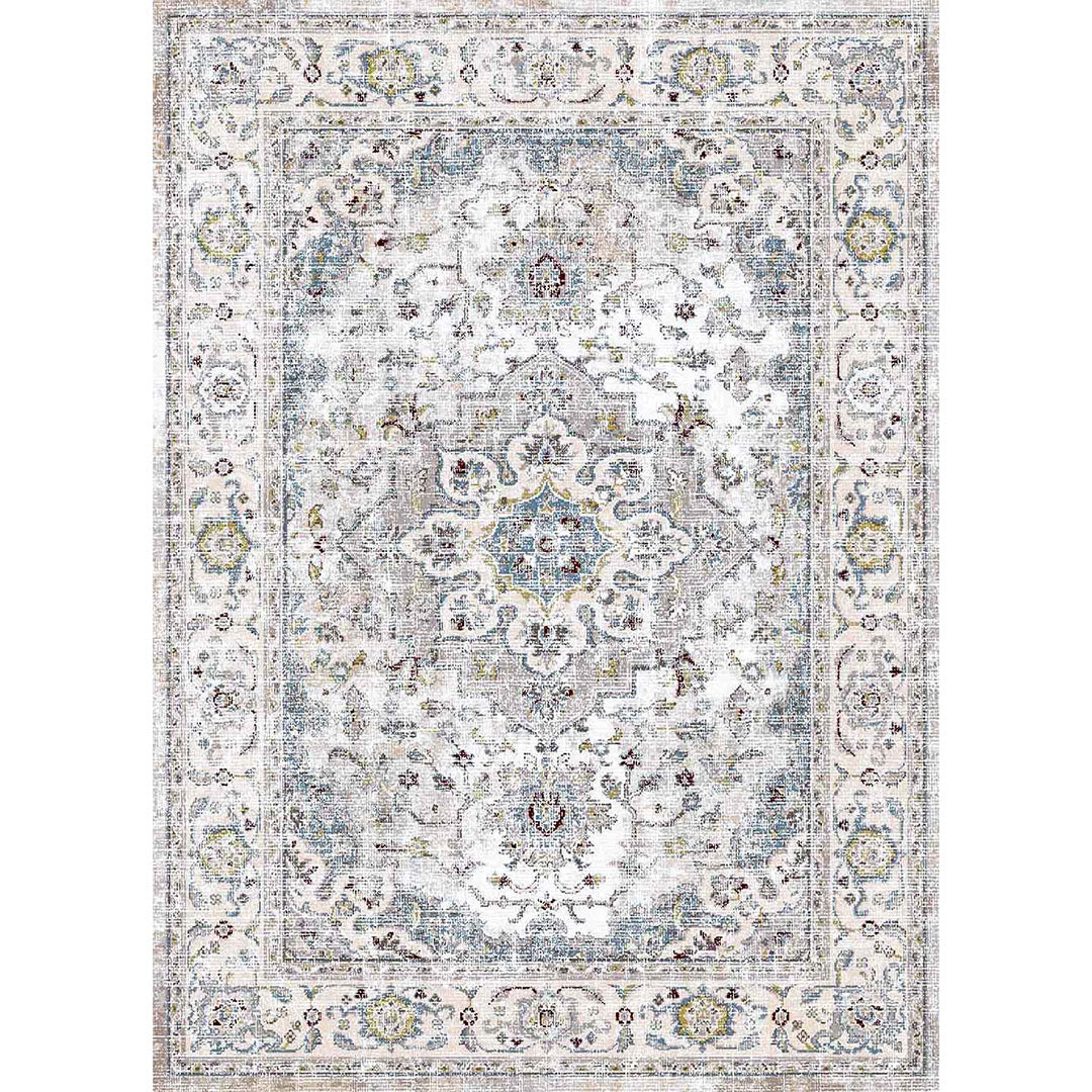 Weicher und glänzender Teppich Sama in Vintage-Beige mit Blumenmuster