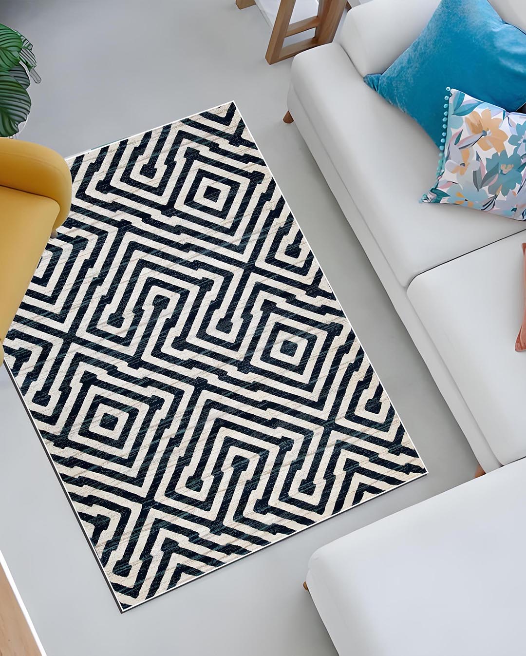 Shaza modern beige and dark lines soft carpet