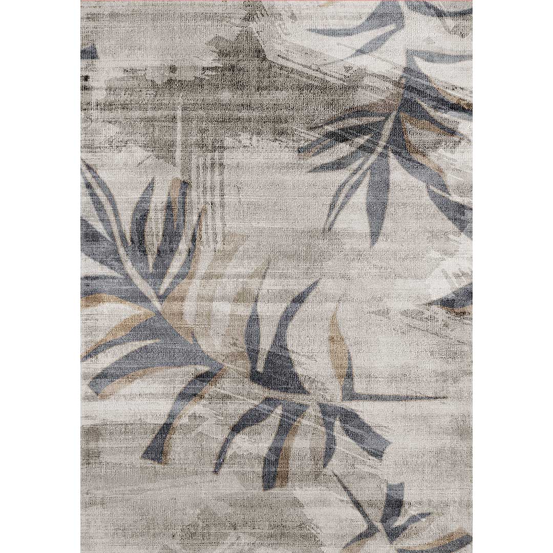 Moderner Teppich mit Blättermotiv Grau Blau – Naturdesign für Wohnzimmer & Flur