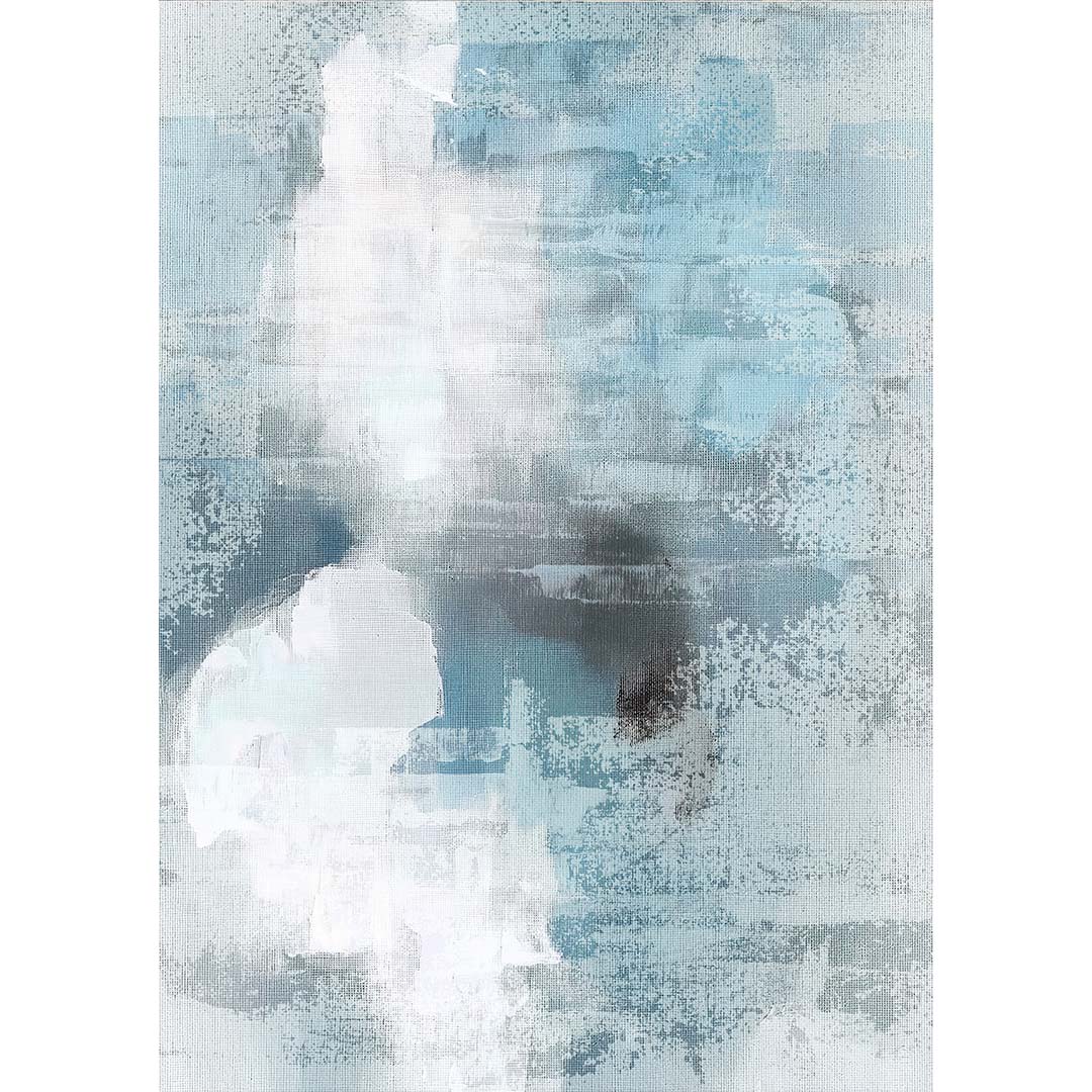 Moderner Teppich Abstraktes Design Blau Grau – Künstlerischer Wohnzimmerteppich