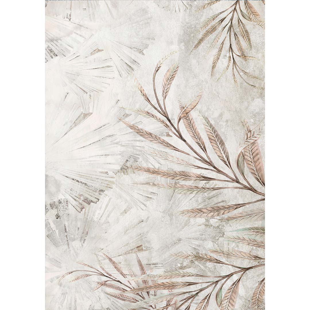 Modern Tropical Leaf Rug – Beige & Pastel Tones