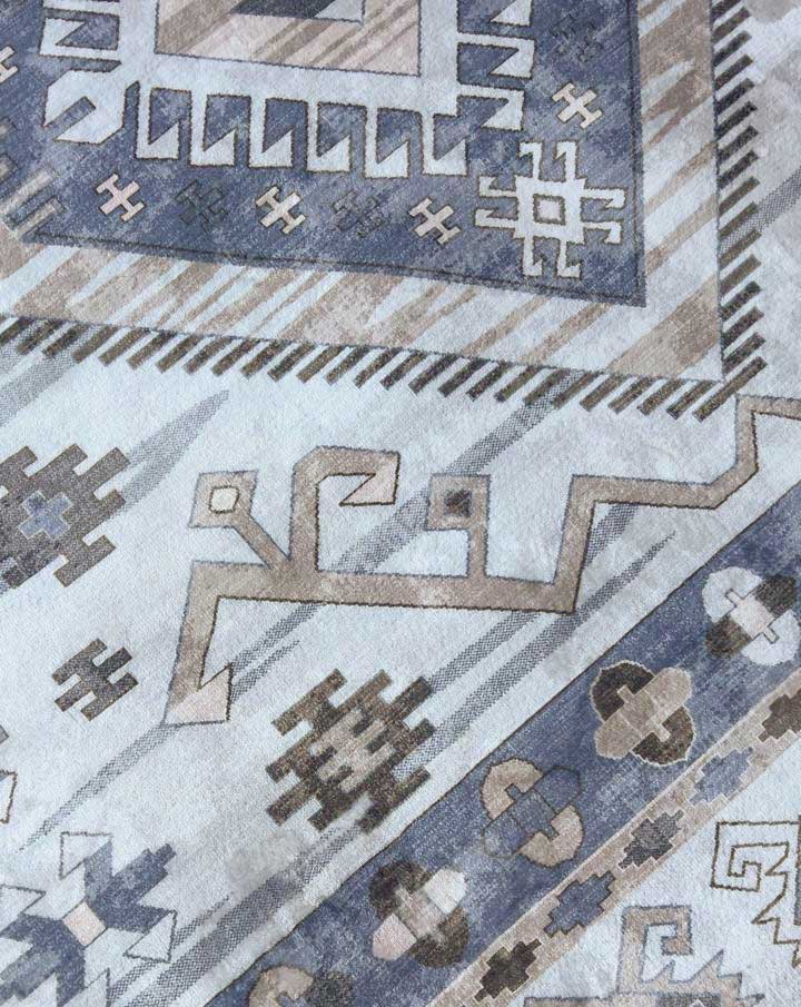 Kilim Teppich Beige Blau – Ethno Muster im Boho-Stil für Wohnzimmer