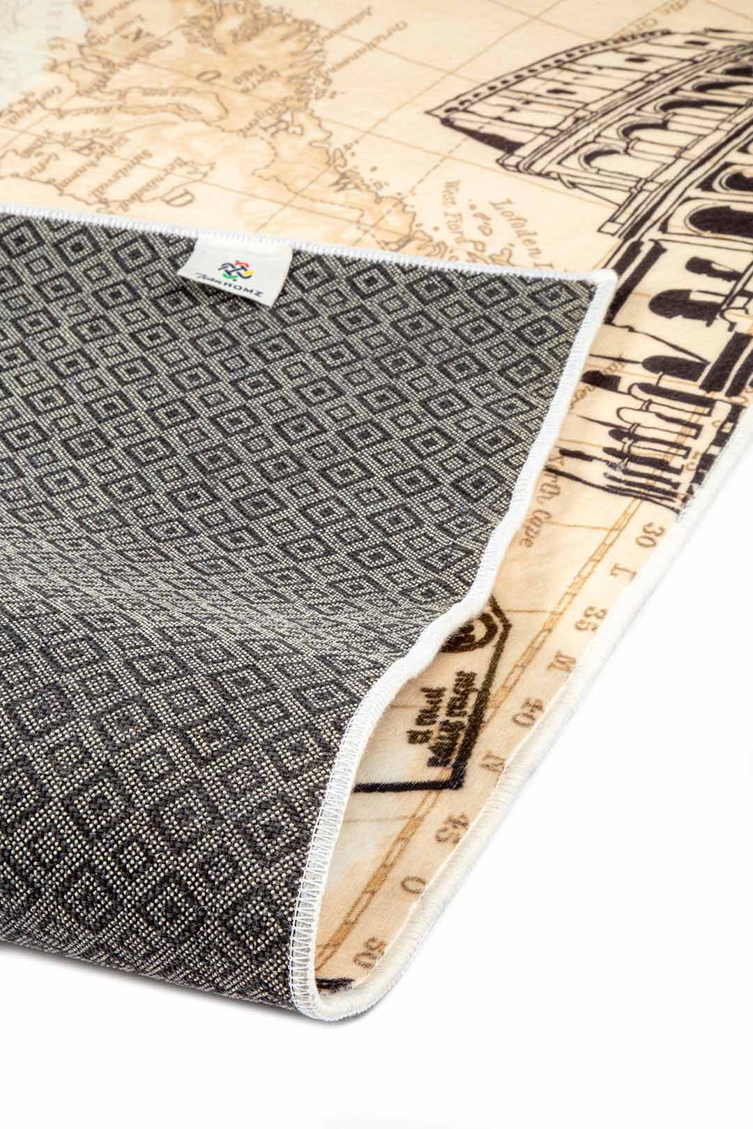 Kinderteppich Weltkarte Reise – Teppich mit berühmten Sehenswürdigkeiten in Beige