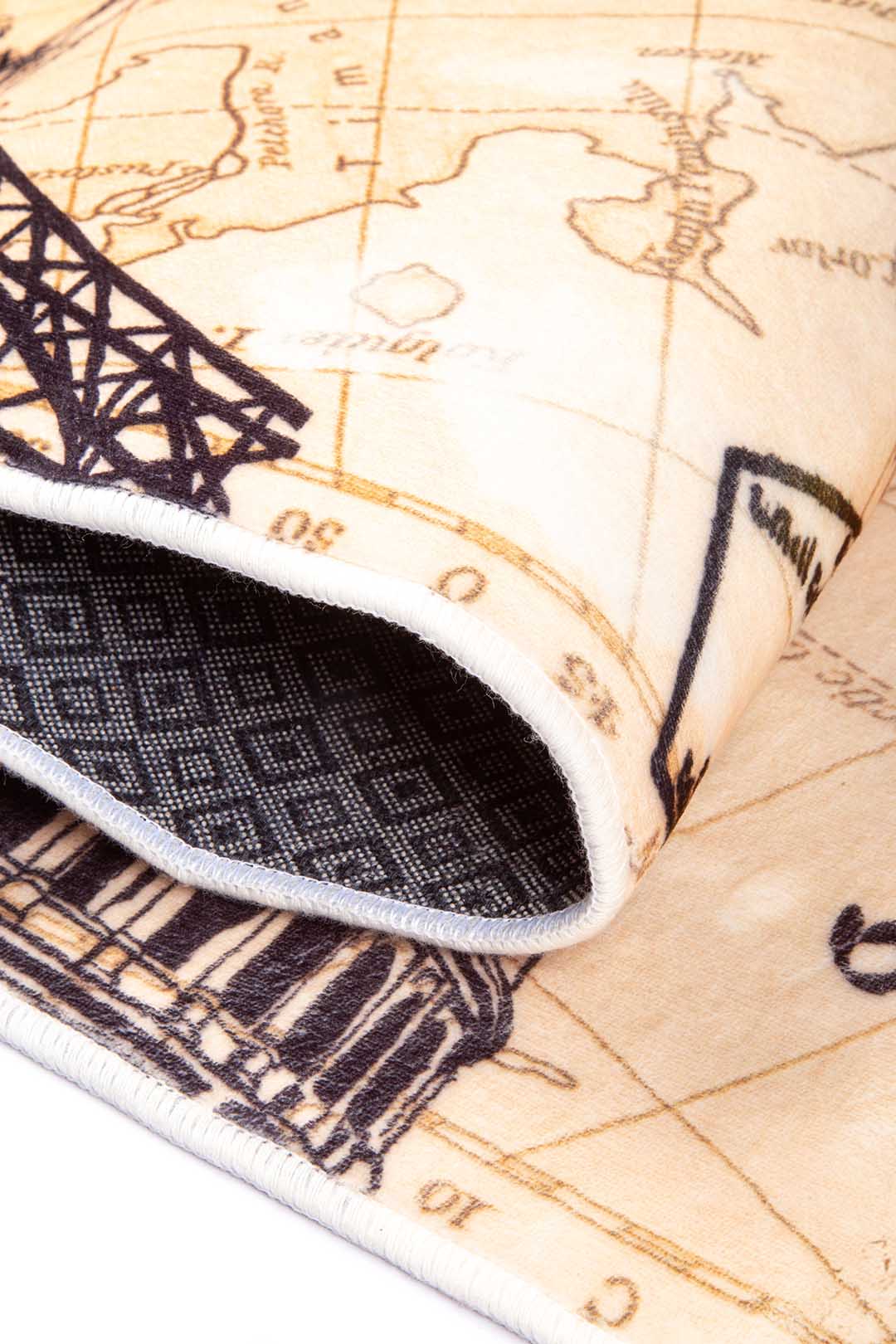 Kinderteppich Weltkarte Reise – Teppich mit berühmten Sehenswürdigkeiten in Beige