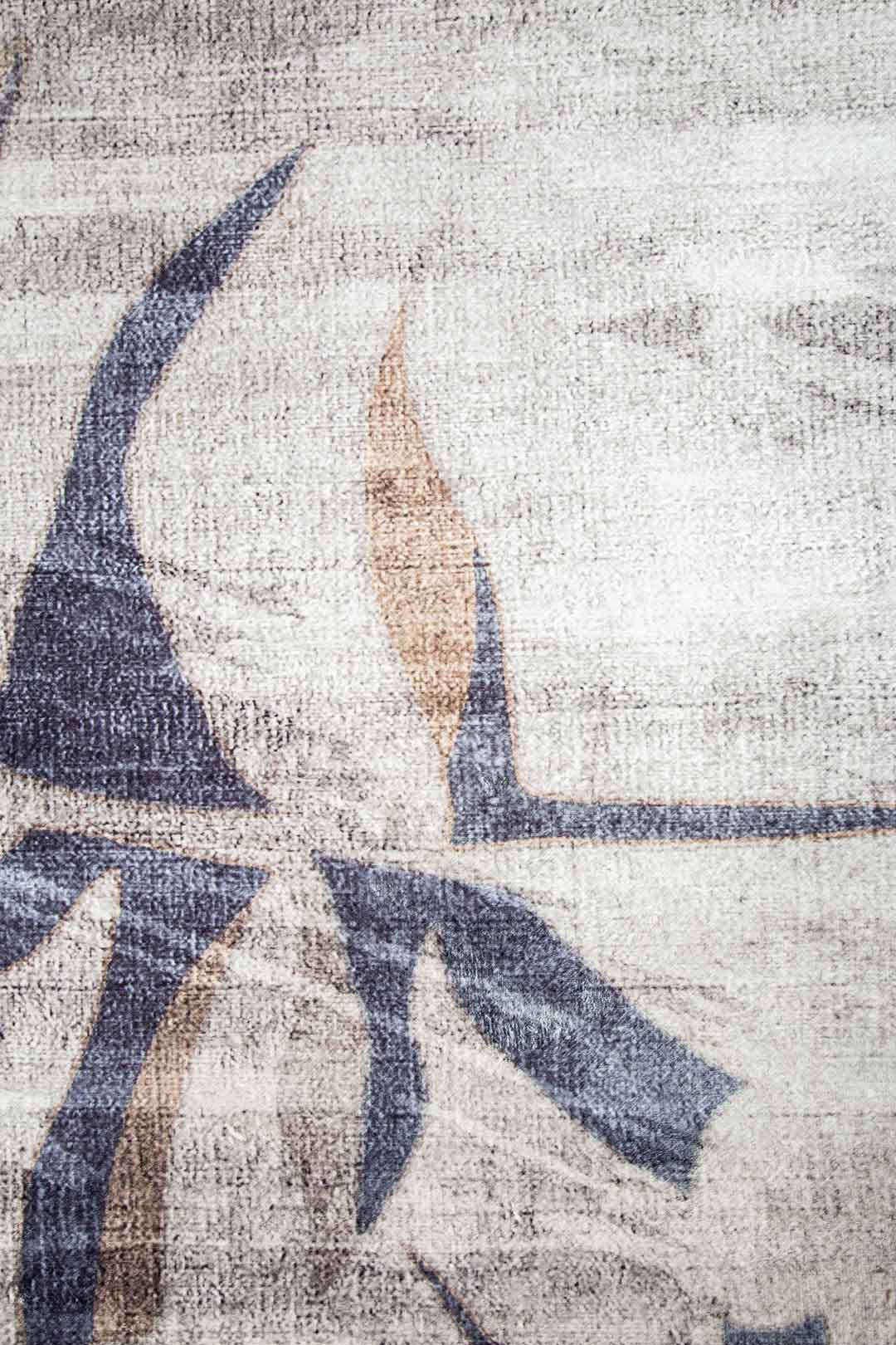 Moderner Teppich mit Blättermotiv Grau Blau – Naturdesign für Wohnzimmer & Flur