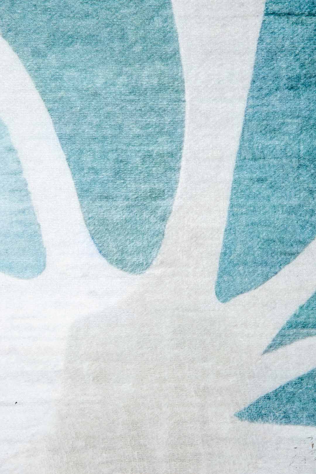 Moderner Teppich mit tropischem Blättermuster – Beige Mint für Wohnzimmer & Schlafzimmer