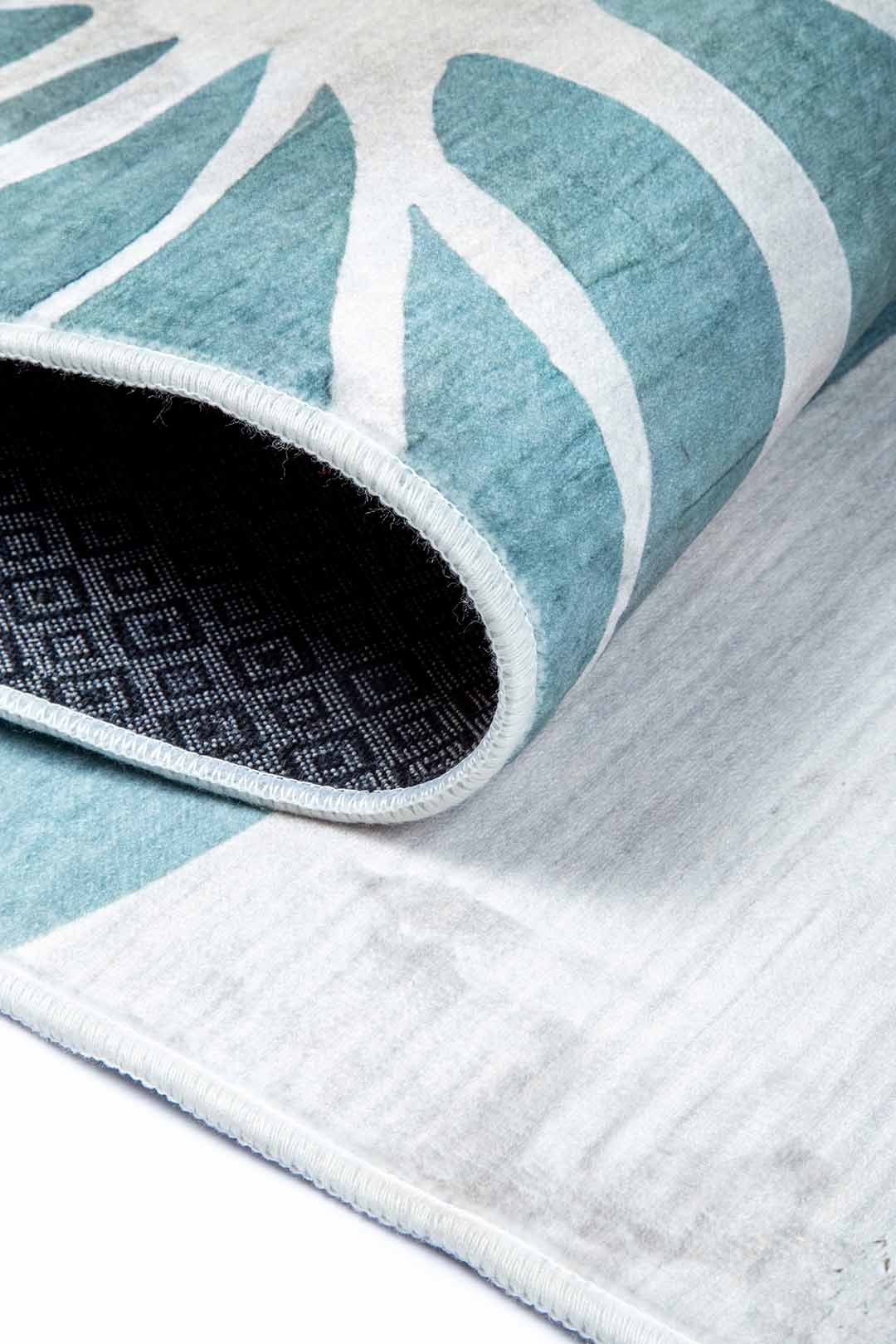 Moderner Teppich mit tropischem Blättermuster – Beige Mint für Wohnzimmer & Schlafzimmer