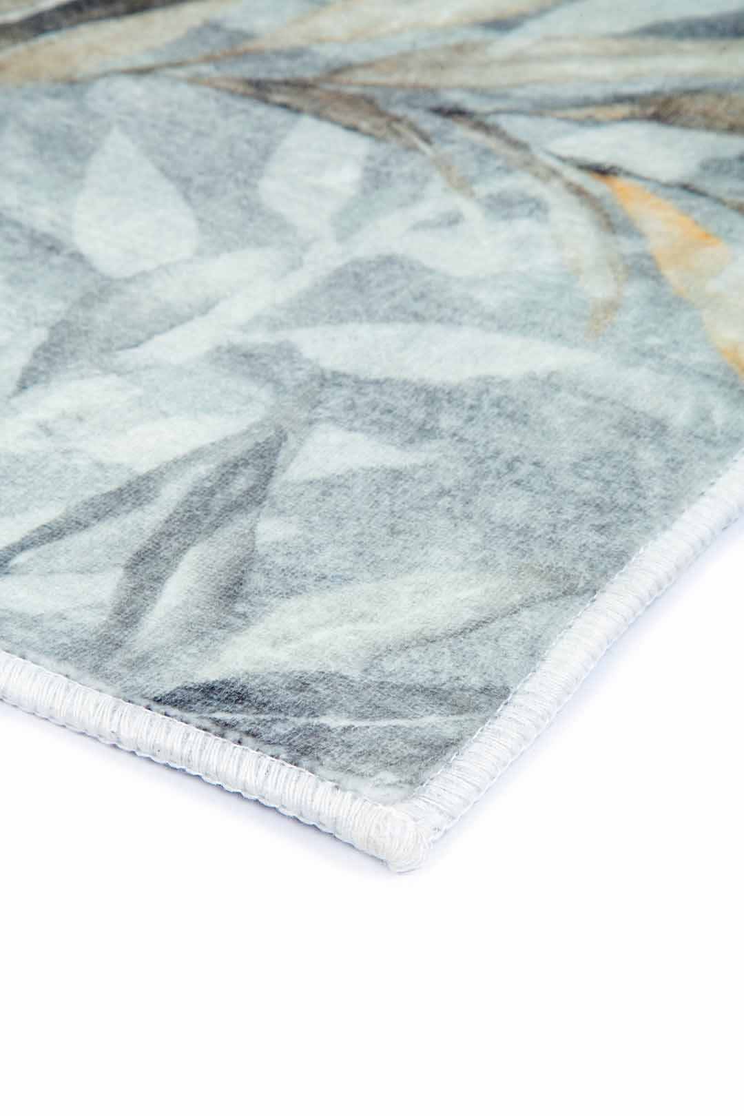 Teppich mit tropischem Blättermuster Grau Beige – Moderner Naturstil für Wohnzimmer