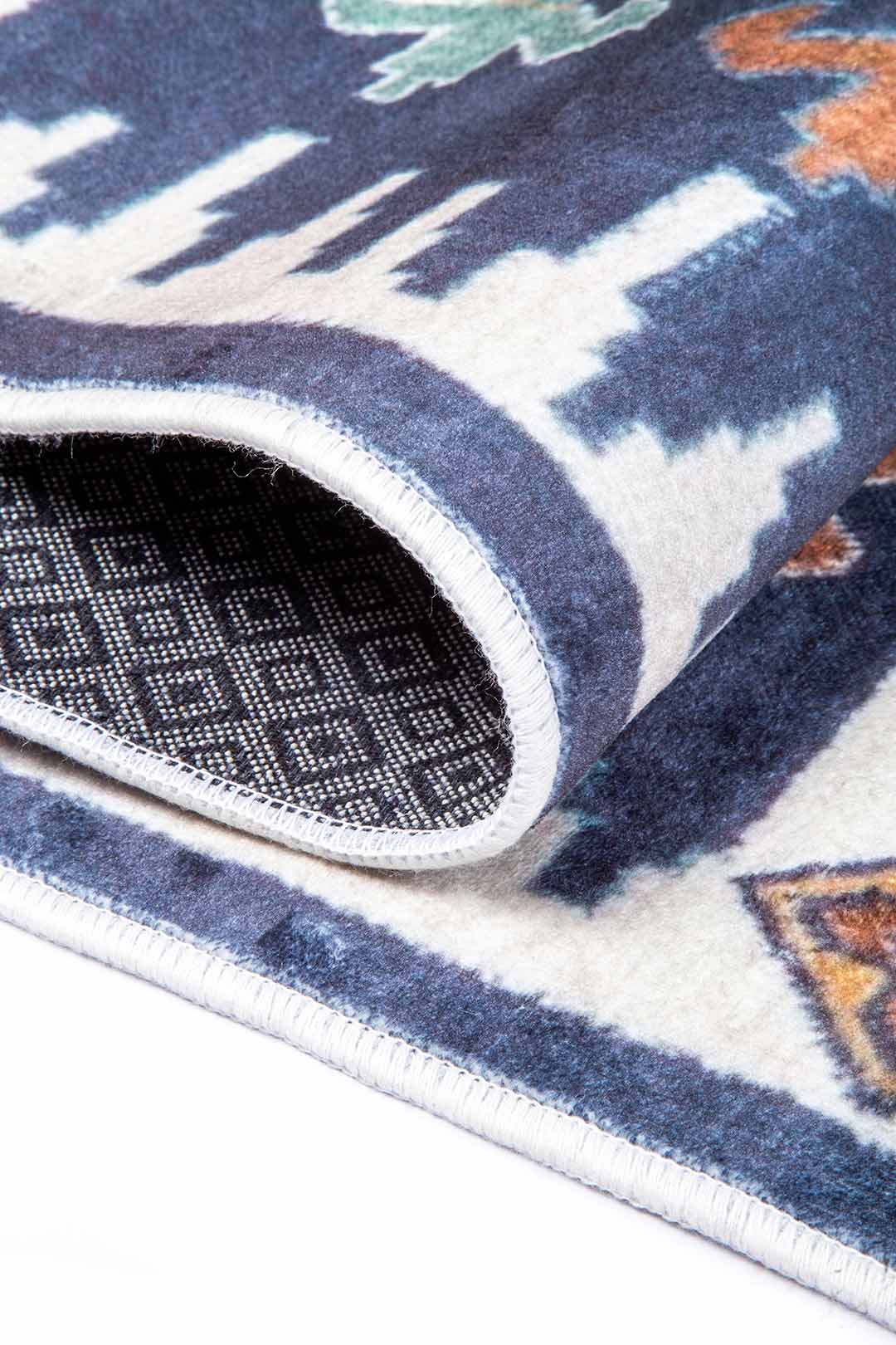 Kilim Teppich Blau Bunt – Ethno Muster im Boho-Stil für Wohnzimmer & Flur
