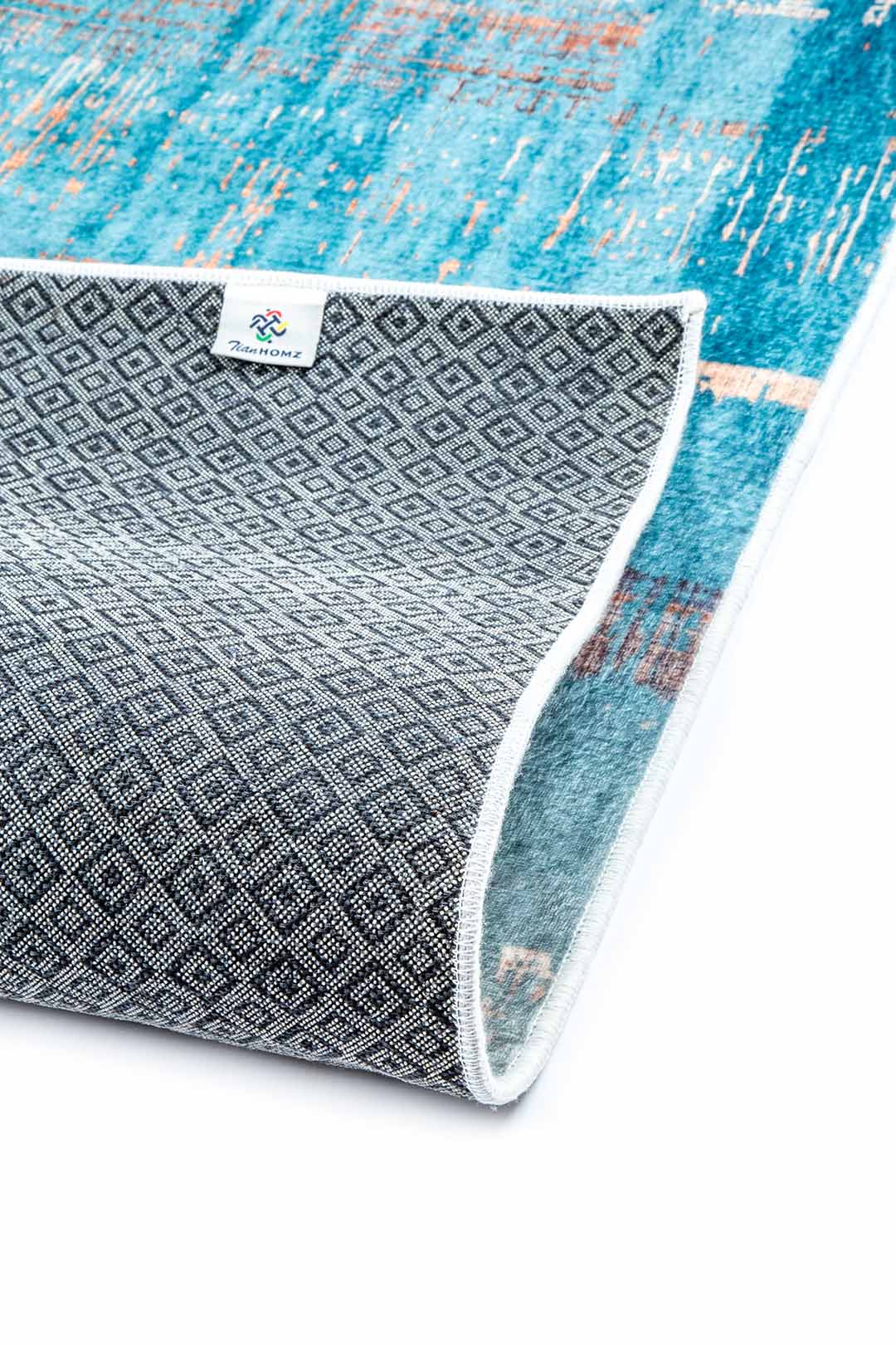 Designerteppich Blau Beige – Moderner Teppich mit Linienmuster im Used-Look