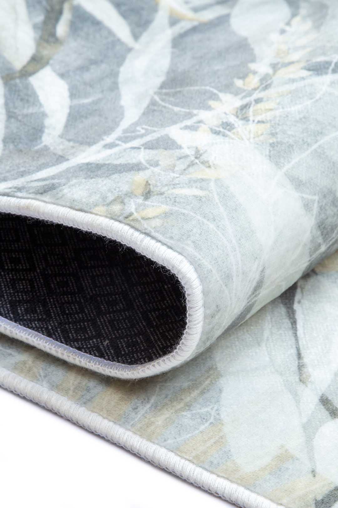 Teppich mit tropischem Blättermuster Grau Beige – Moderner Naturstil für Wohnzimmer