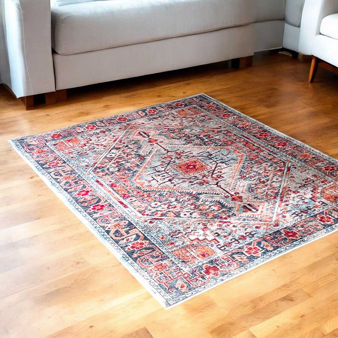 Vintage Orientteppich Mehrfarbig – Klassisches Medaillonmuster im Boho-Stil