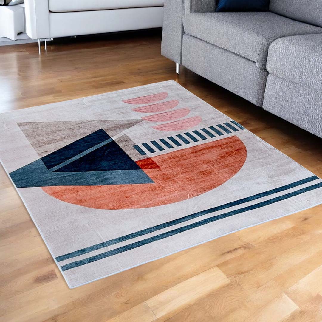 Moderner Teppich Geometrisches Muster Rosa Blau – Designerteppich im Retro-Stil