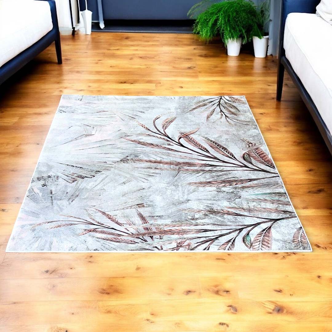 Moderner Teppich mit Blättermuster Beige Braun – Naturdesign für Wohnzimmer & Schlafzimmer