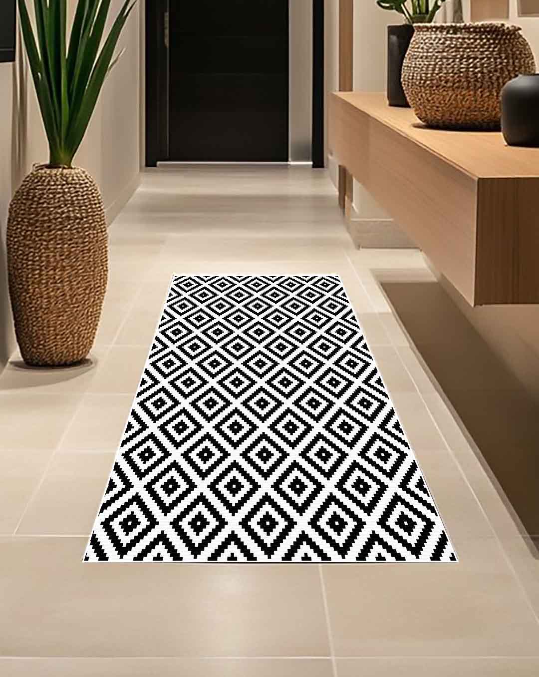 Dina geometrikus fekete-fehér puha és fényes szőnyeg
