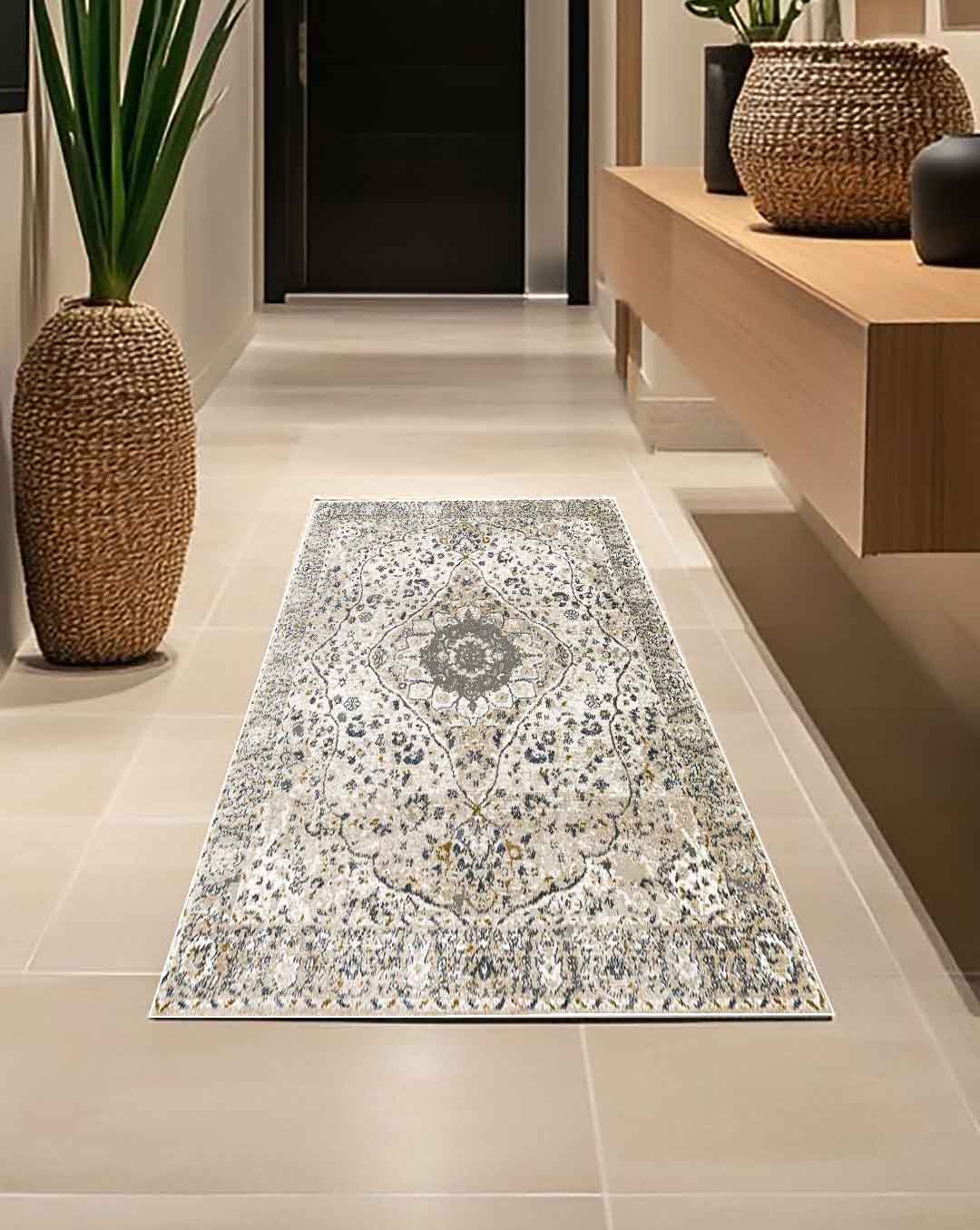 Weicher und glänzender Teppich Queen Vintage Beige mit Blumenmuster