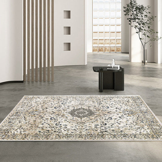 Weicher und glänzender Teppich Queen Vintage Beige mit Blumenmuster 