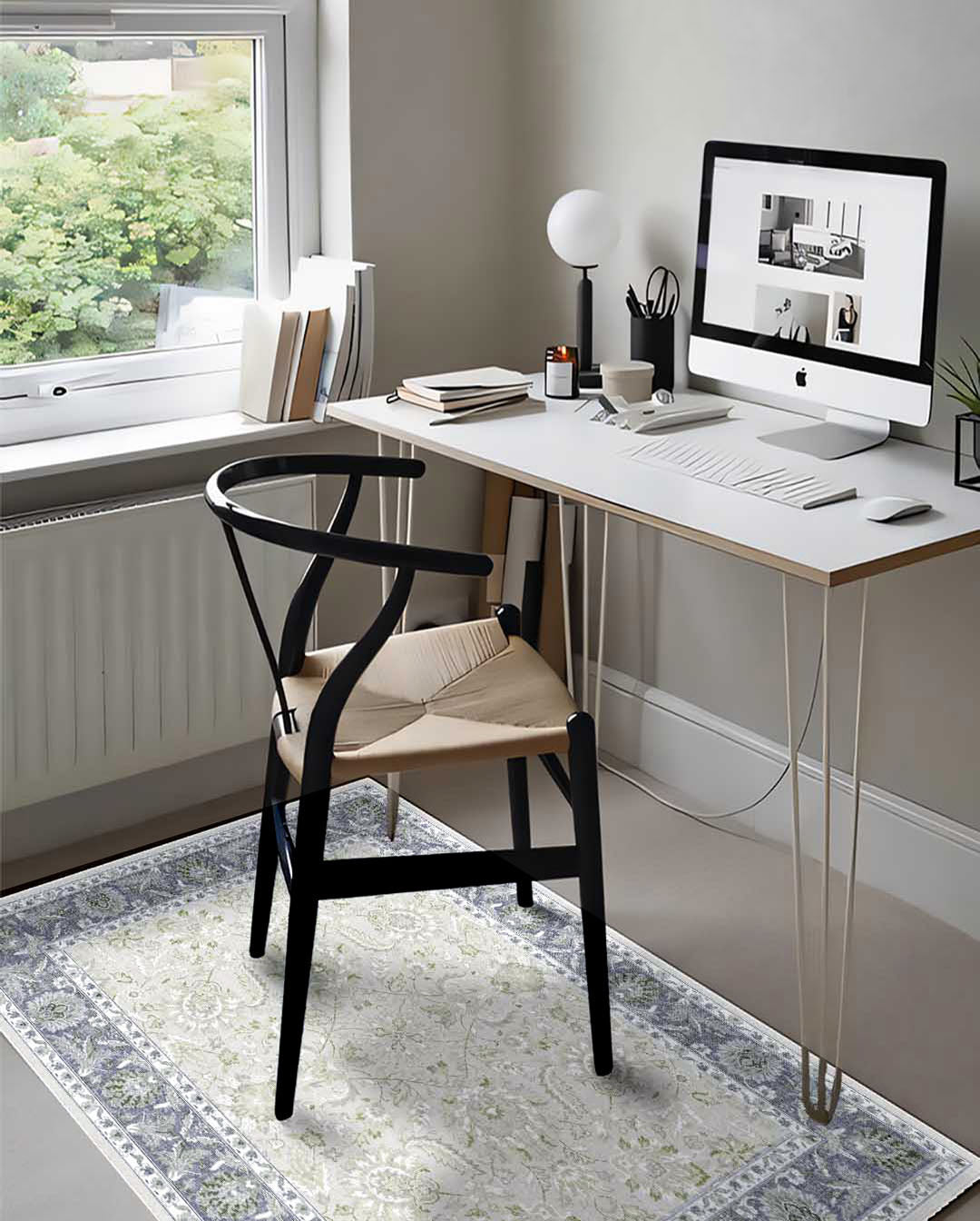 Camela Vintage grauer Rahmen bunter weicher Teppich 