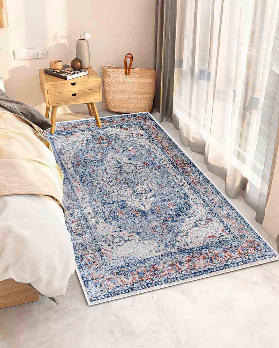 Laila vintage színes kék és fényes szőnyeg 