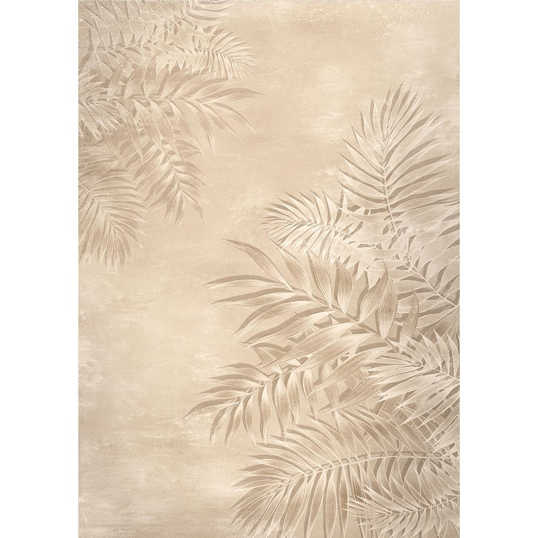Moderner Teppich mit Palmenblatt-Muster – Beige Naturteppich für Wohnzimmer & Schlafzimmer