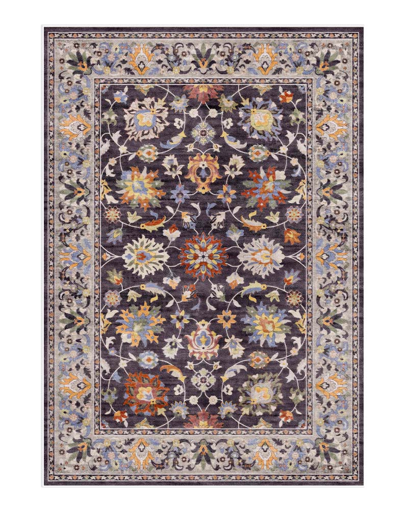 Sötétszürke virágmintás vintage szőnyeg – 200×300 cm