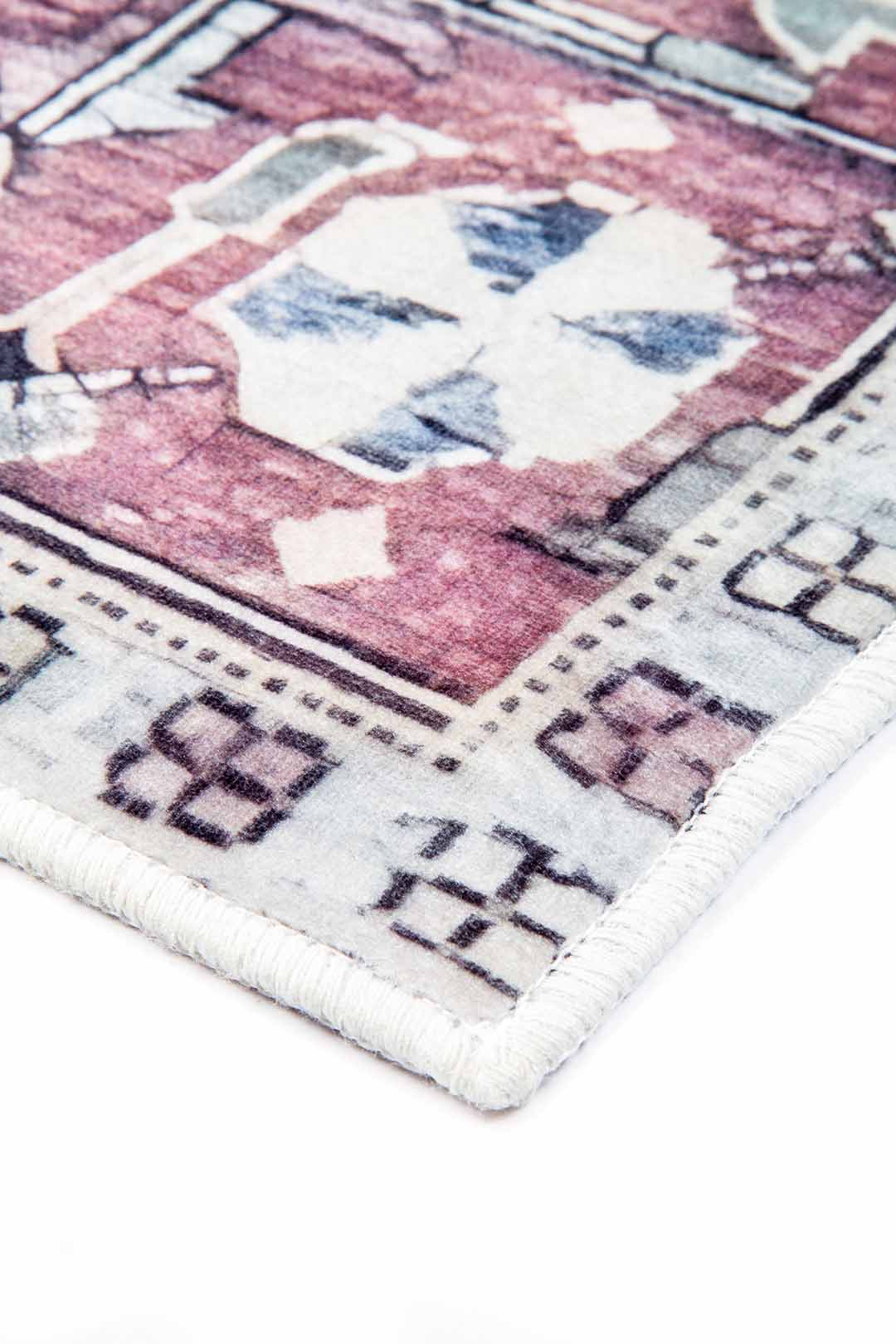 Vintage Teppich Orientalisches Muster Rosa Blau – Klassischer Teppich im Boho-Stil