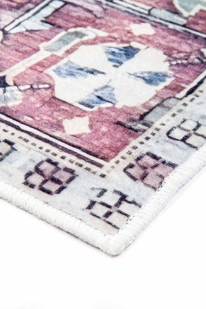 Vintage Teppich Orientalisches Muster Rosa Blau – Klassischer Teppich im Boho-Stil