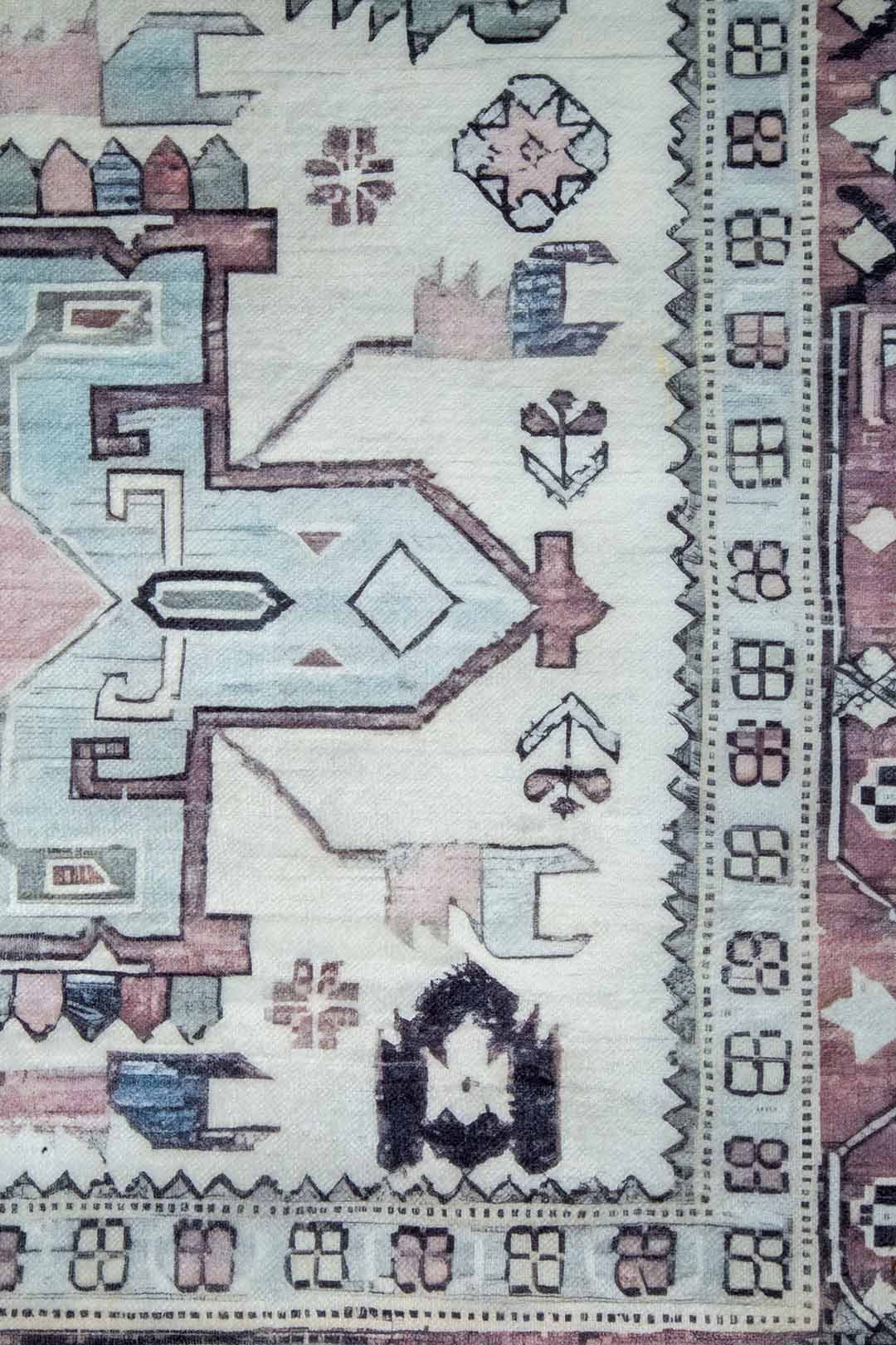 Vintage Teppich Orientalisches Muster Rosa Blau – Klassischer Teppich im Boho-Stil
