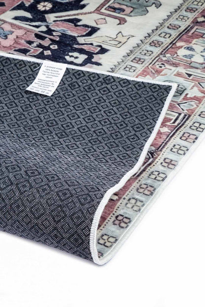 Vintage Teppich Orientalisches Muster Rosa Blau – Klassischer Teppich im Boho-Stil