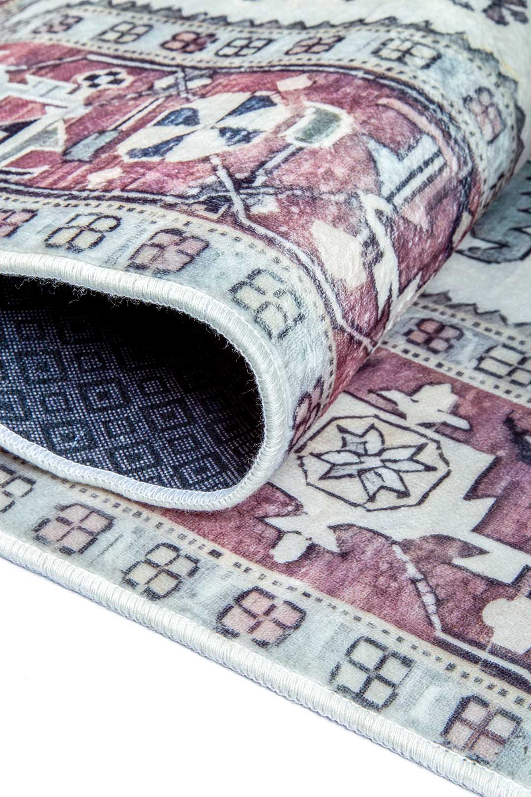 Vintage Teppich Orientalisches Muster Rosa Blau – Klassischer Teppich im Boho-Stil