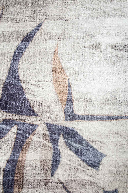Moderner Teppich mit Blättermotiv Grau Blau – Naturdesign für Wohnzimmer & Flur