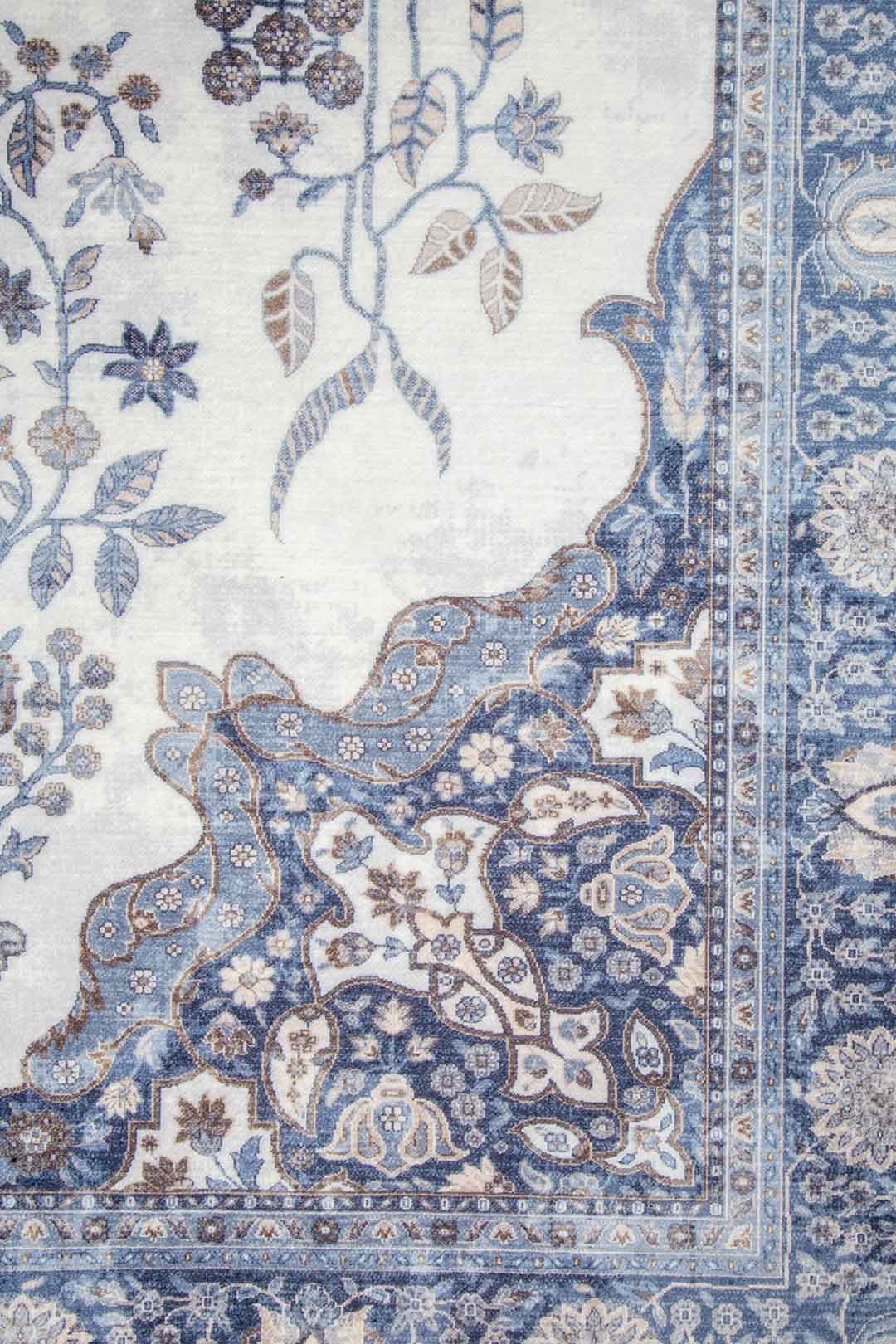 Orientteppich Grau Blau – Klassischer Perserteppich mit floralem Muster