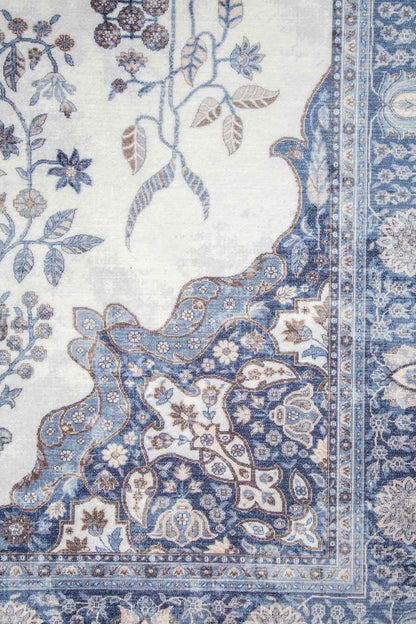 Orientteppich Grau Blau – Klassischer Perserteppich mit floralem Muster