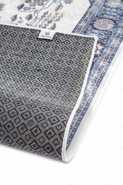 Orientteppich Grau Blau – Klassischer Perserteppich mit floralem Muster