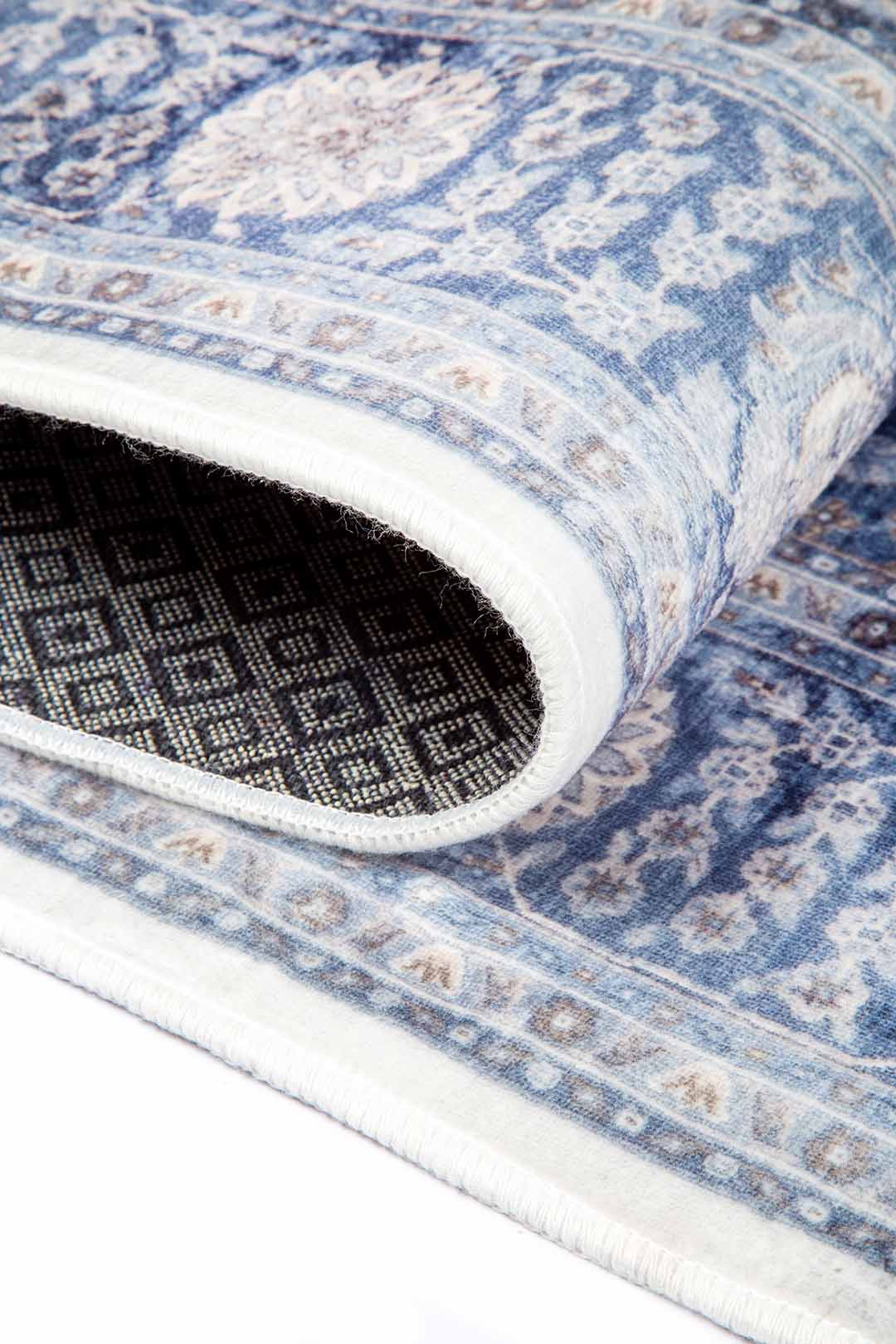 Orientteppich Grau Blau – Klassischer Perserteppich mit floralem Muster