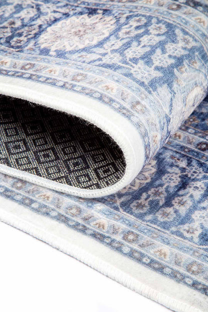 Orientteppich Grau Blau – Klassischer Perserteppich mit floralem Muster