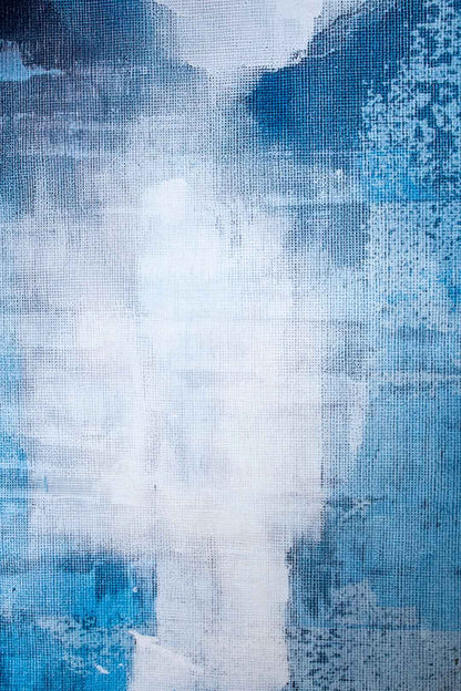 Moderner Teppich Abstraktes Design Blau Grau – Künstlerischer Wohnzimmerteppich