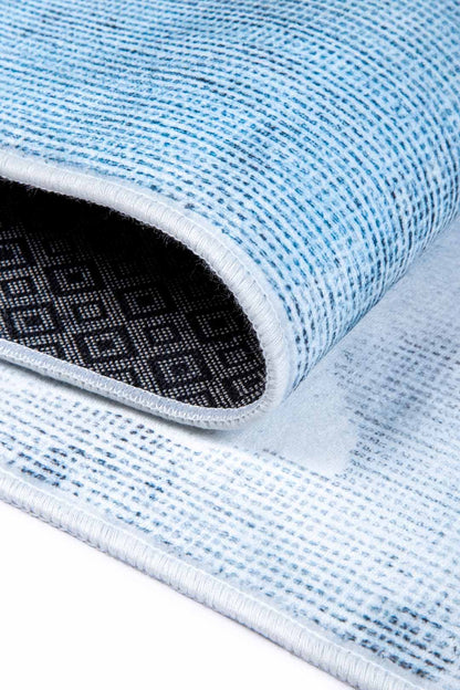 Moderner Teppich Abstraktes Design Blau Grau – Künstlerischer Wohnzimmerteppich