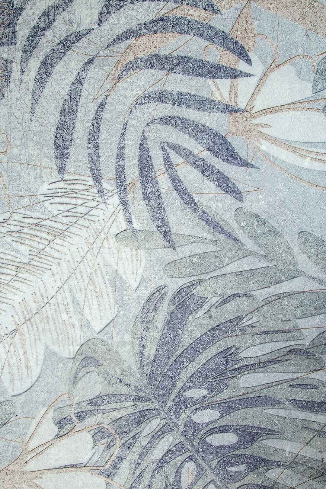 Moderner Teppich mit Blättermuster – Beige Grau Wohnzimmer Teppich