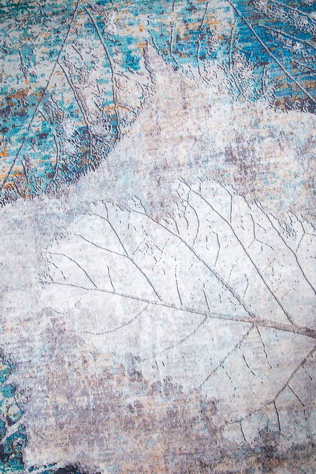 Teppich mit Blättermotiv Grau Blau – Naturdesign für Wohnzimmer & Schlafzimmer
