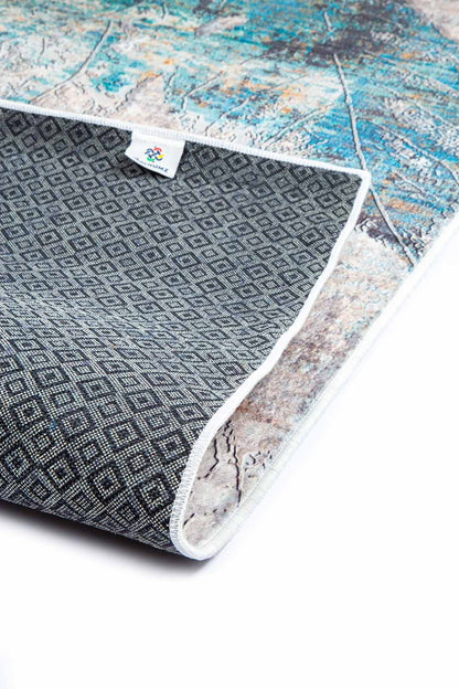 Teppich mit Blättermotiv Grau Blau – Naturdesign für Wohnzimmer & Schlafzimmer