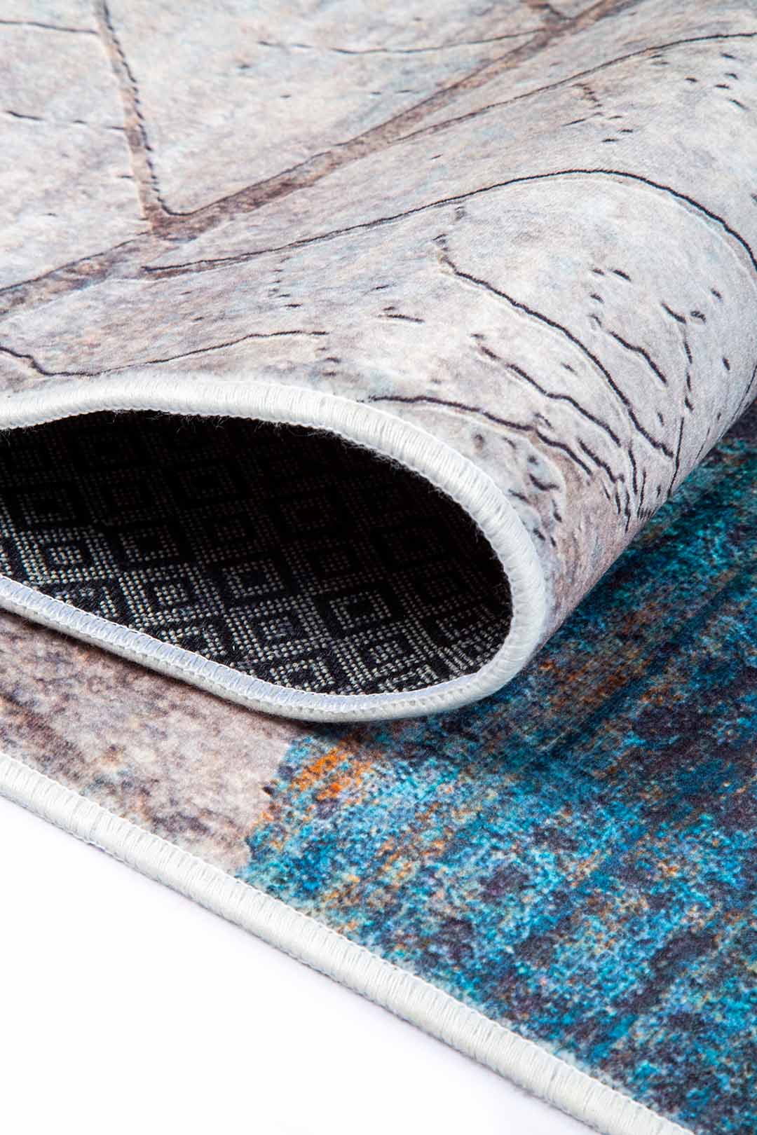 Teppich mit Blättermotiv Grau Blau – Naturdesign für Wohnzimmer & Schlafzimmer
