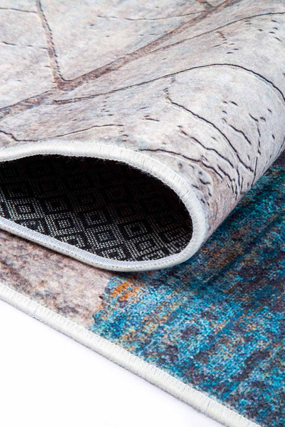 Teppich mit Blättermotiv Grau Blau – Naturdesign für Wohnzimmer & Schlafzimmer