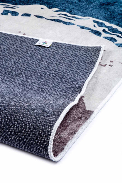 Moderner Teppich Wellenmuster Beige Blau – Abstraktes Design für Wohnzimmer