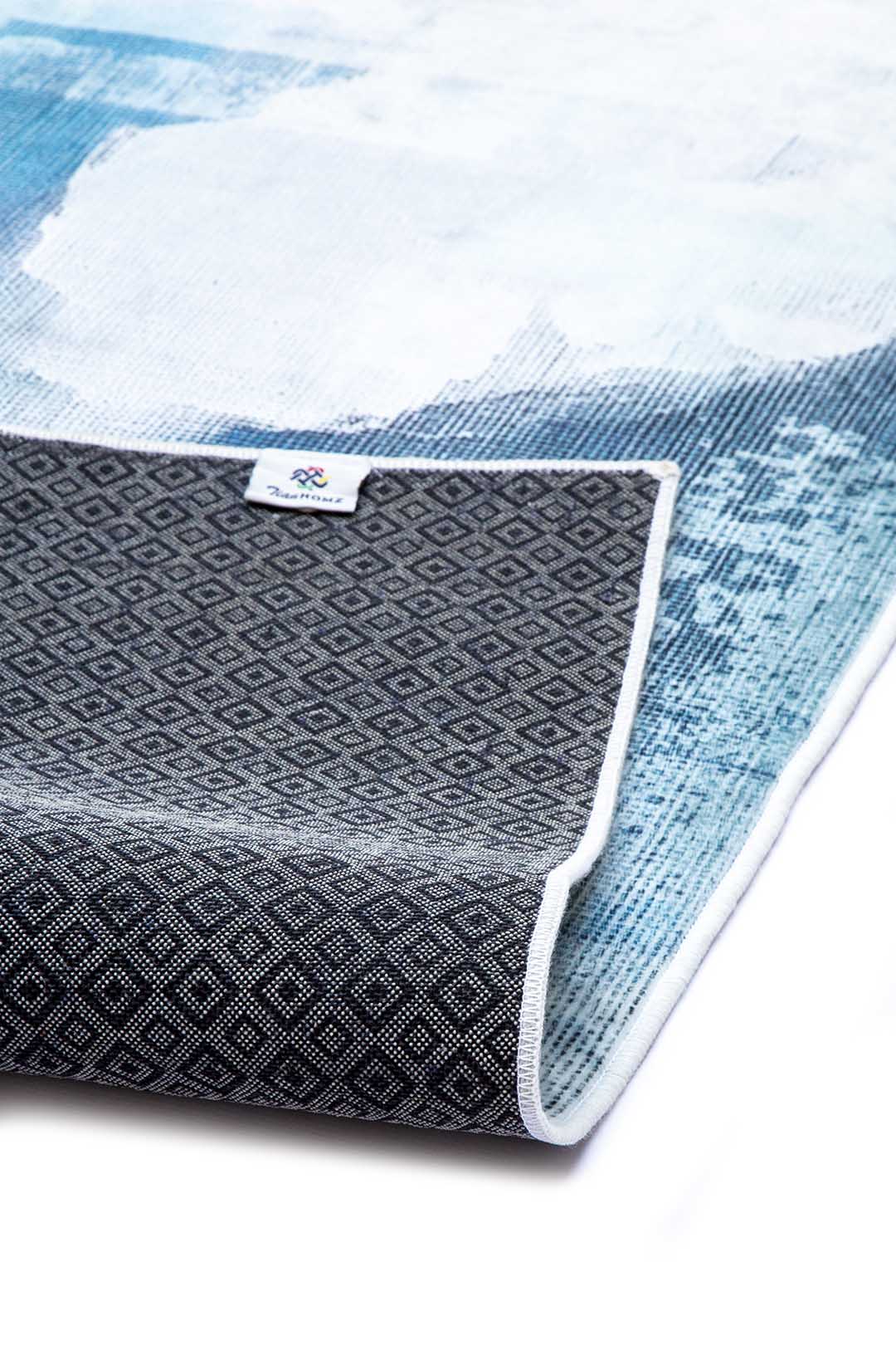 Moderner Teppich Abstraktes Design Blau Grau – Künstlerischer Wohnzimmerteppich
