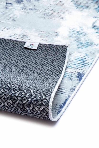 Moderner Wohnzimmer Teppich Grau Blau – Geometrisches Design im Used-Look