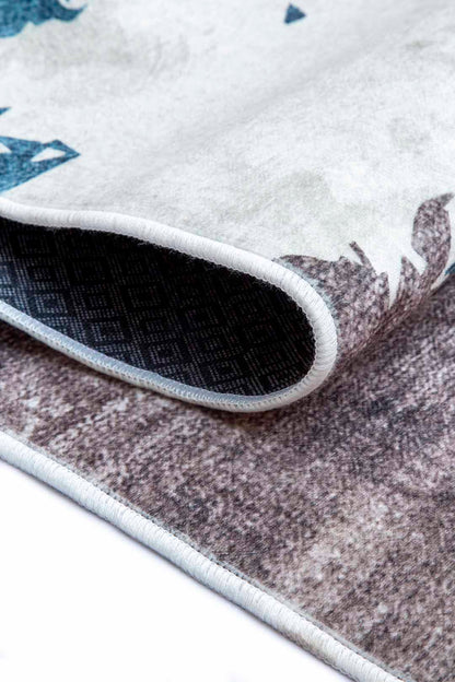Moderner Teppich Wellenmuster Beige Blau – Abstraktes Design für Wohnzimmer