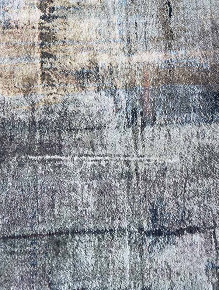 Moderner Teppich Grau Blau Braun – Abstraktes Design mit Struktur-Effekt